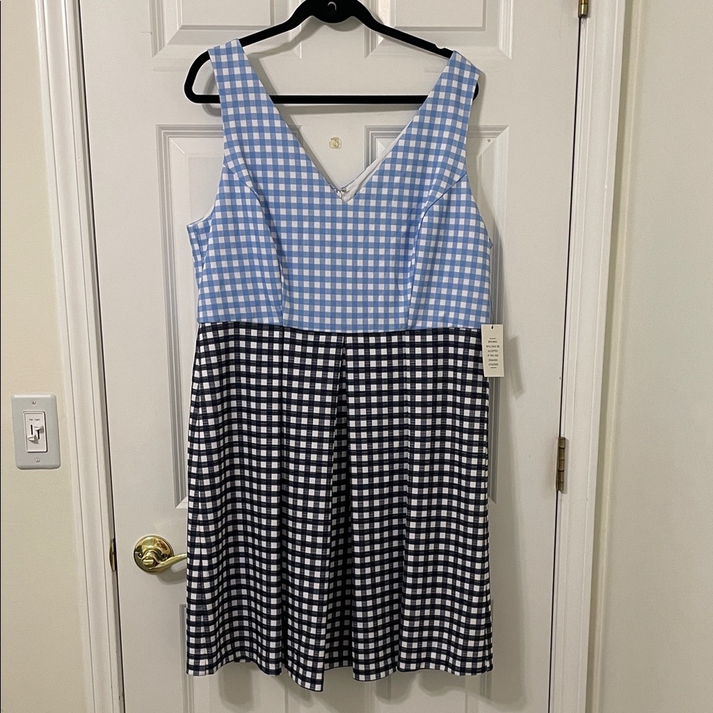 Eloquii Light Blue and Black Gingham Dress 18 NWT